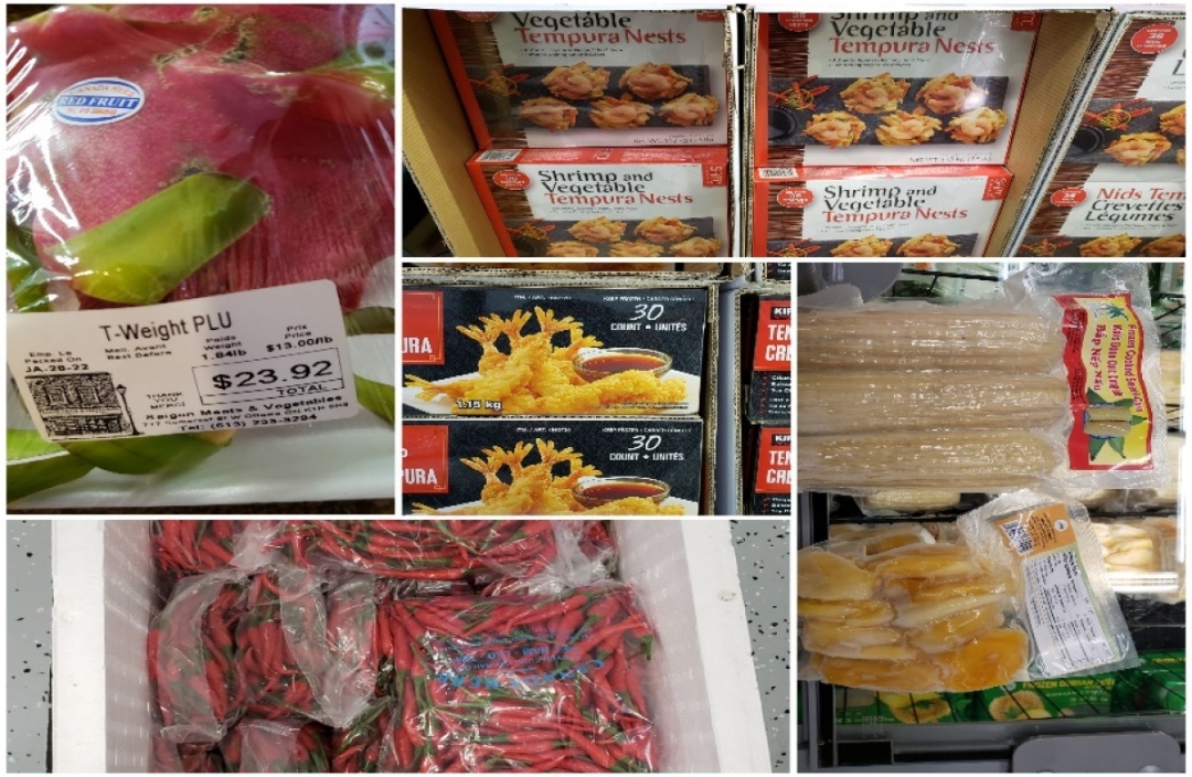 Một số loại thực phẩm Việt Nam bày bán tại các siêu thị Canada.