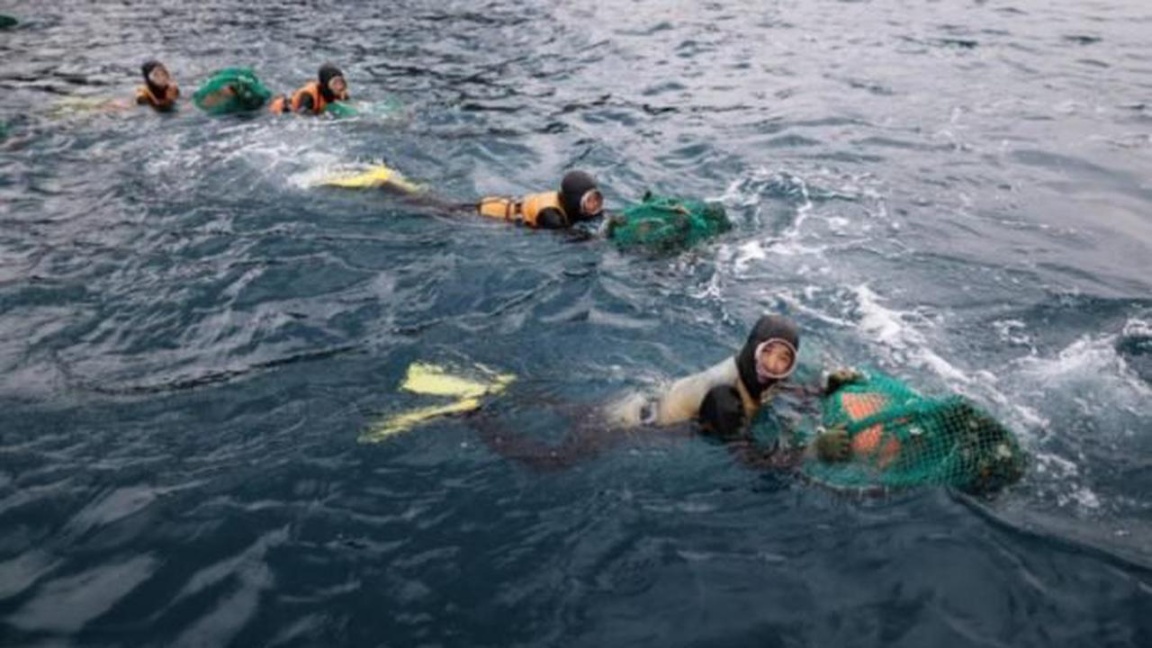 Những người phụ nữ lặn biển săn hải sản được xem là biểu tượng của đảo Jeju - Ảnh: Korea Herald/ANN
