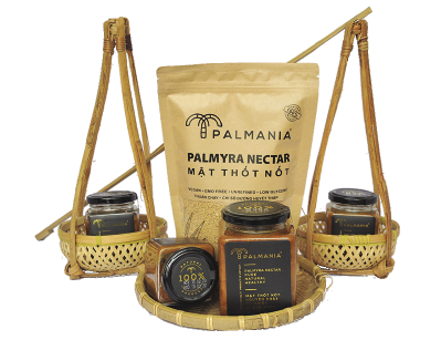 Các sản phẩm mật thốt nốt Palmania được đầu tư bài bản về bao bì, thích hợp để làm quà tặng.